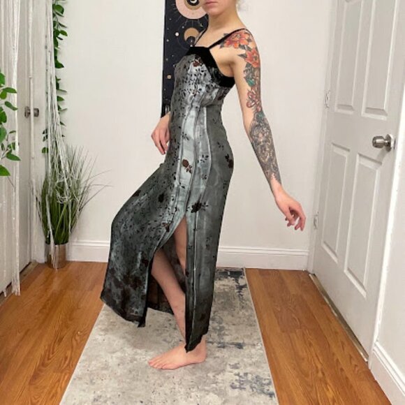 Y2K Andrea Rosati Sleeveless Floral Maxi Dress Square Neck Size 6 Gray/Black - Picture 8 of 14